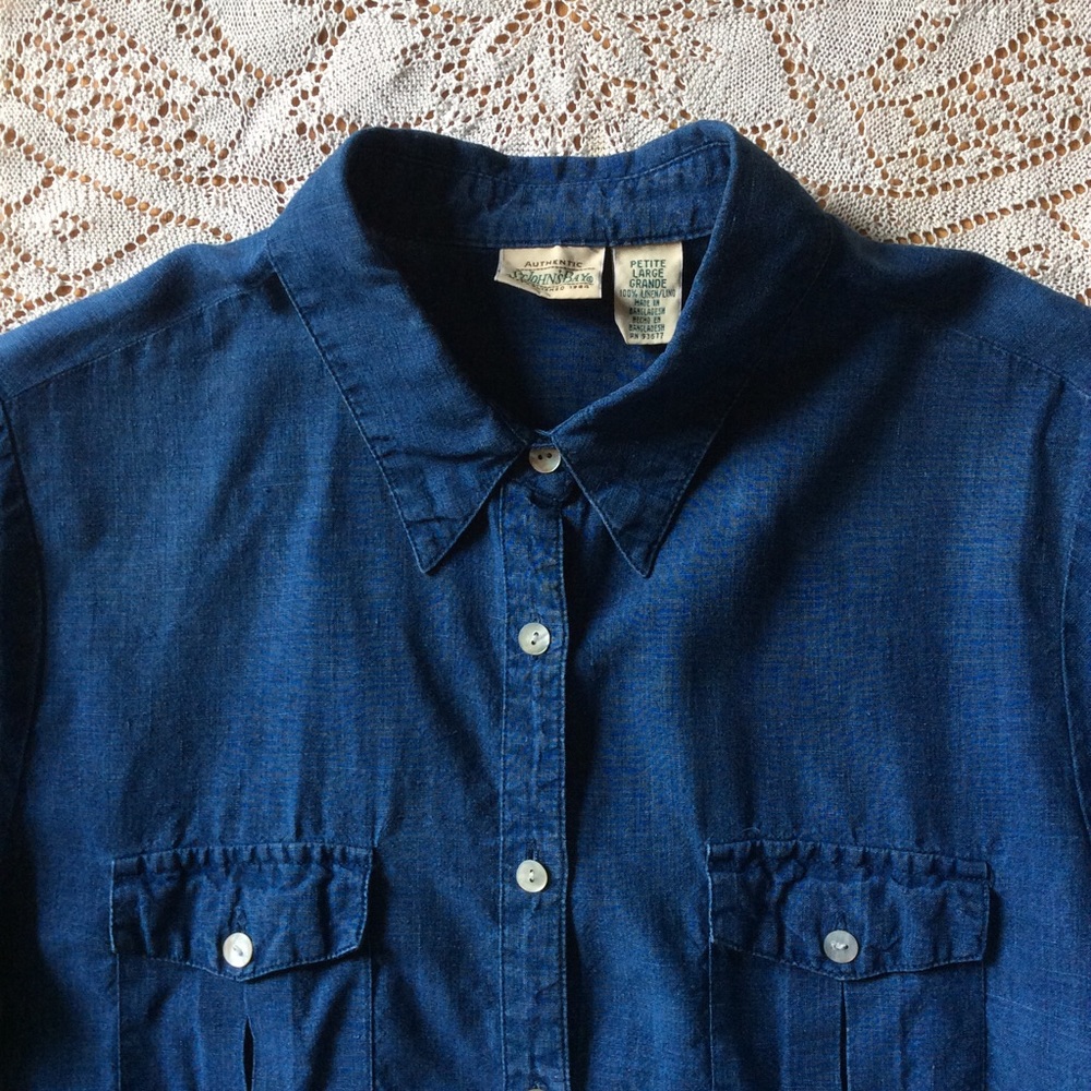 blue 100% linen ⭐️ button up ⭐️ sporty ⭐️ short sleeves ⭐️